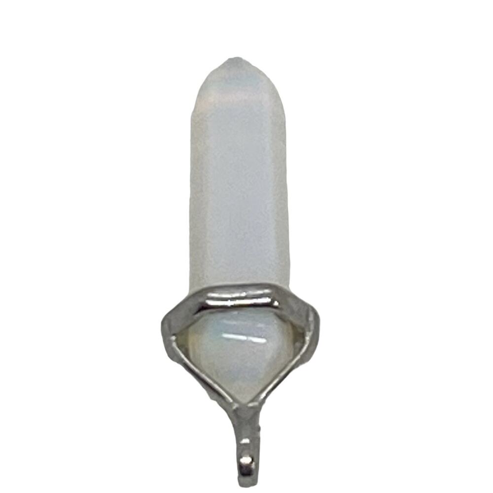 Crystal Quartz White Jade Pendant 1.75” Double Terminated Hexagonal Point Silver - Picture 9 of 13